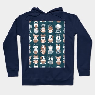 Doggie Coffee and Tea Time 2 // pattern // navy blue background Hoodie